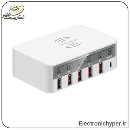 مولتی شارژر 6 پورت مدل WLX-819F (با پورت فست شارژ و تایپ C و وایرلس شارژ)