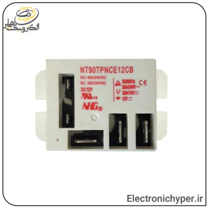 رله 12 ولت کولری جاپیچ دار 30 آمپر مدل NT90 گوشواره ای